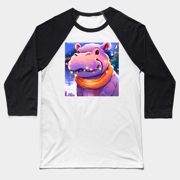 Cute Hippopotamus Drawing Baseball T-Shirt by Play Zoo